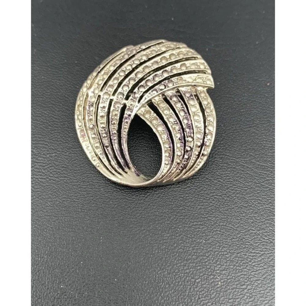 Vintage Silver Tone‎ And Faux Marcasite Swirl Brooch